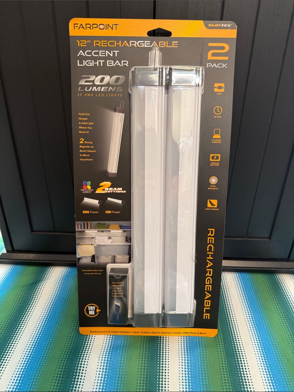 White Rechargeable Accent Light Bar - 2 Pack, 12"